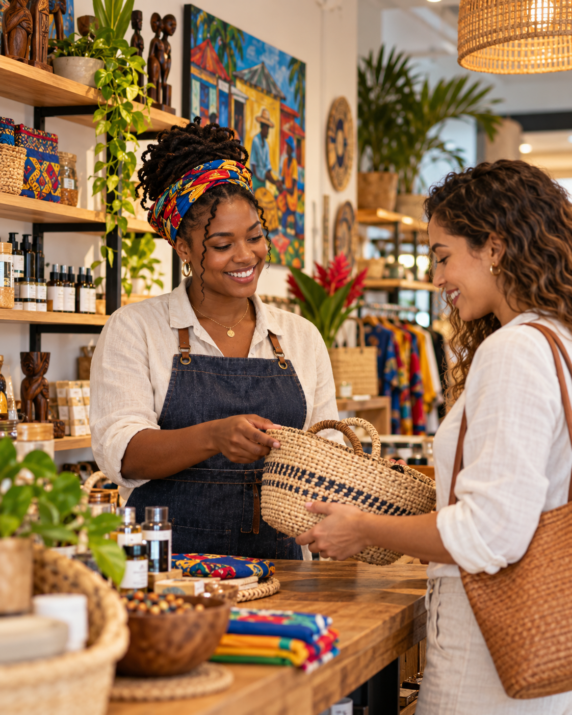 Commerçante servant une cliente dans sa boutique